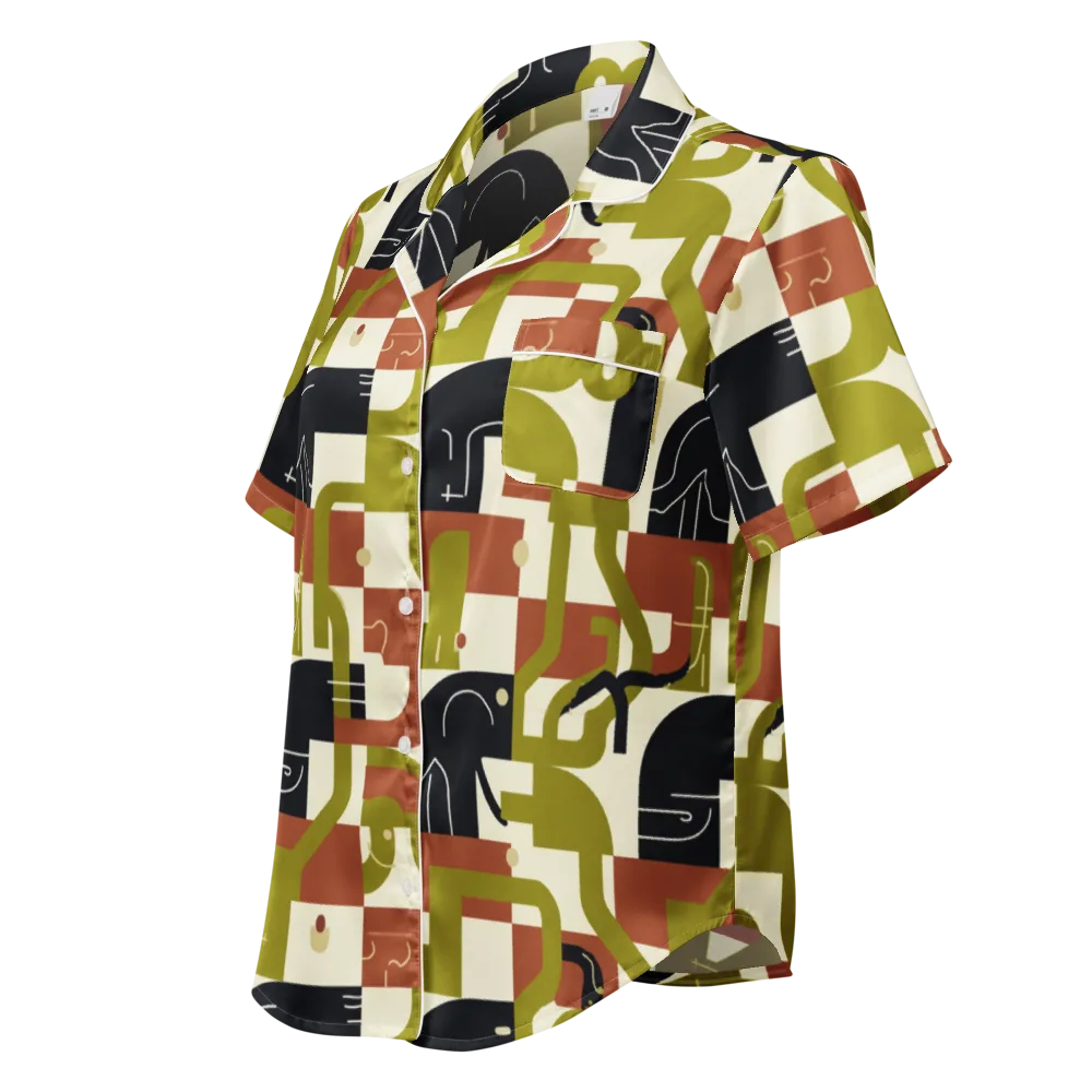 Olive Noir Circuit on Women's Short Sleeve Pajama Top — Left Front