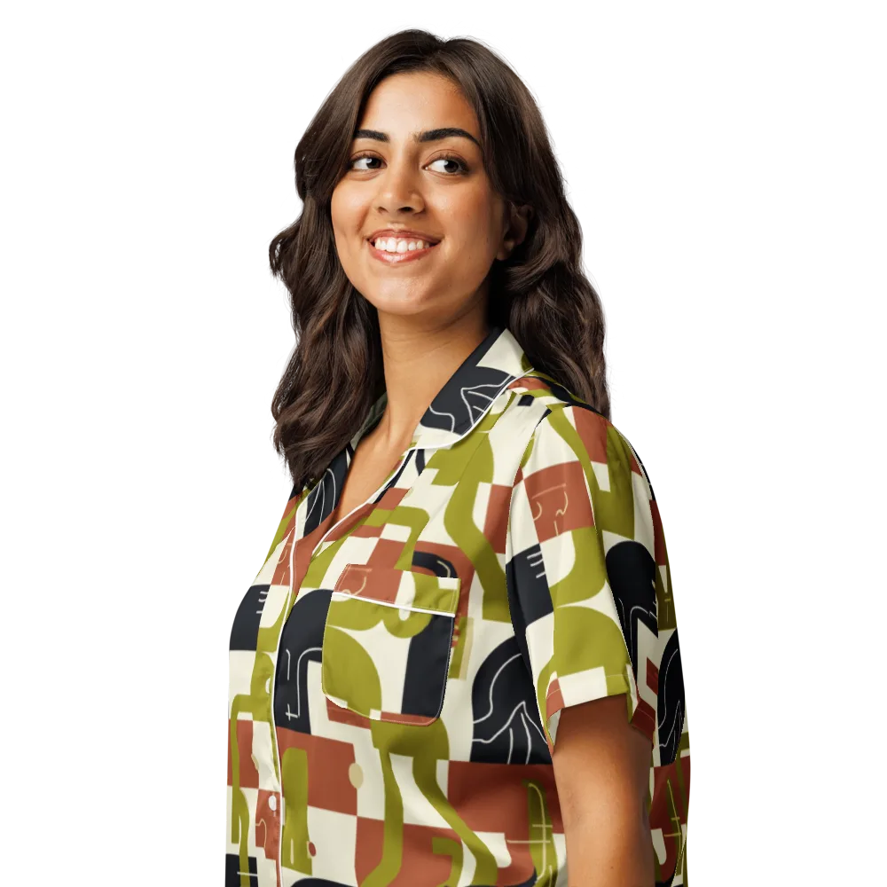 Olive Noir Circuit on Women's Short Sleeve Pajama Top — Left Front