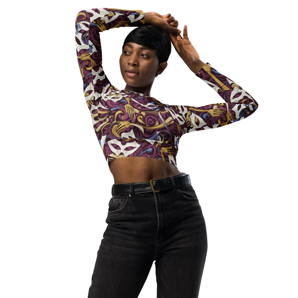 Masquerade Baroque on Long Sleeve Crop Top — Front