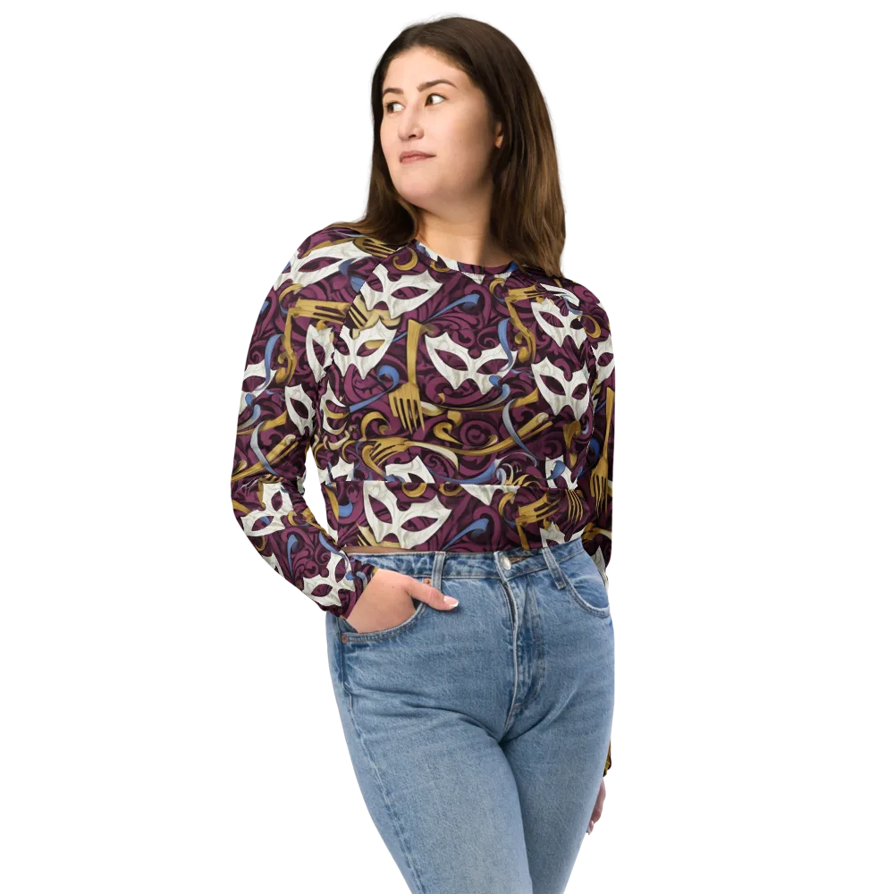 Masquerade Baroque on Long Sleeve Crop Top — Front