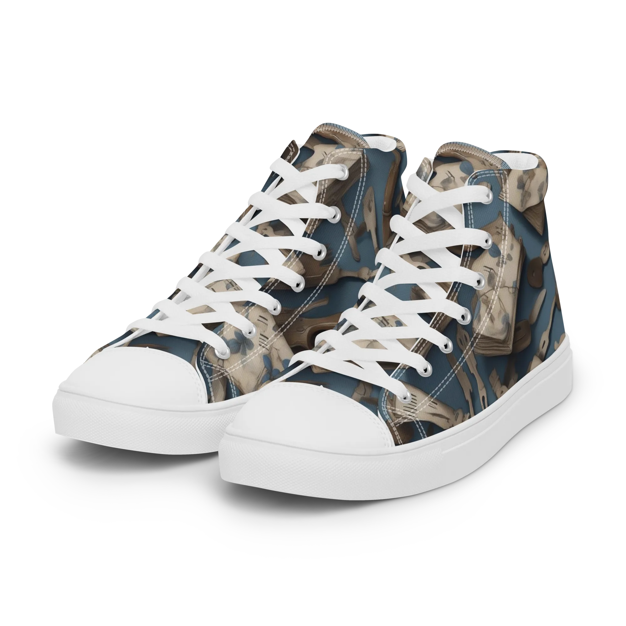 Blueberry Notation on Women's High Top Canvas Shoes — Left Front