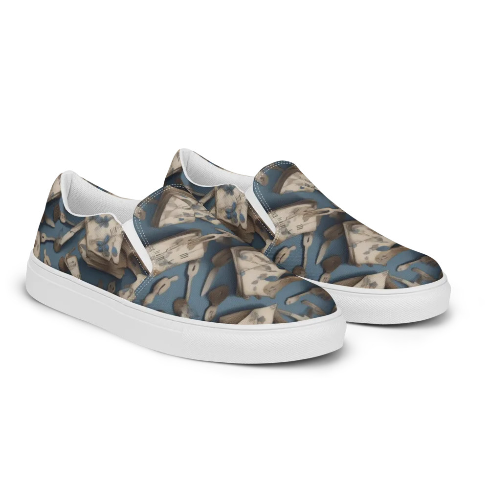 Blueberry Notation on Men's Slip-On Canvas Shoes — Right Front