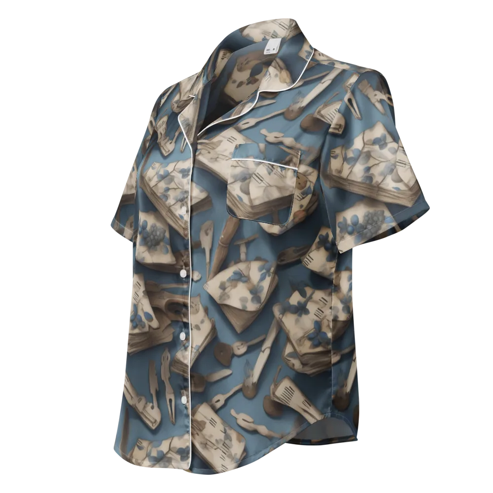 Blueberry Notation on Women's Short Sleeve Pajama Top — Left Front