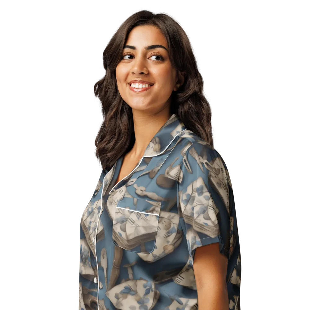Blueberry Notation on Women's Short Sleeve Pajama Top — Left Front