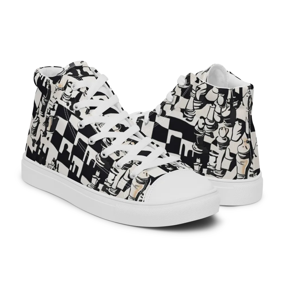 Checkmate Noir on Men's High Top Canvas Shoes — Right