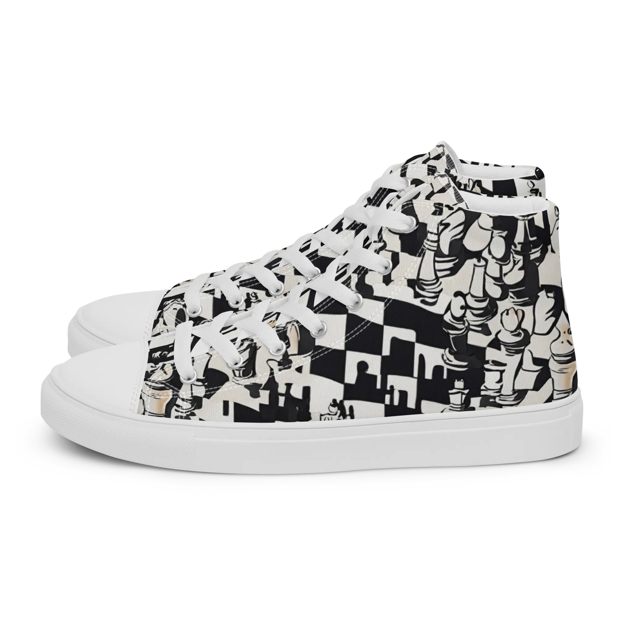 Checkmate Noir on Women's High Top Canvas Shoes — Left