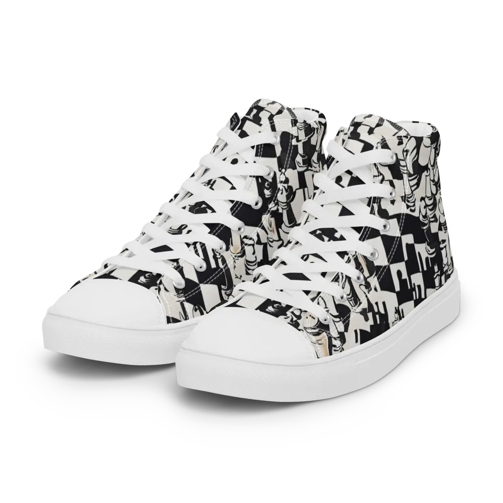 Checkmate Noir on Women's High Top Canvas Shoes — Left Front