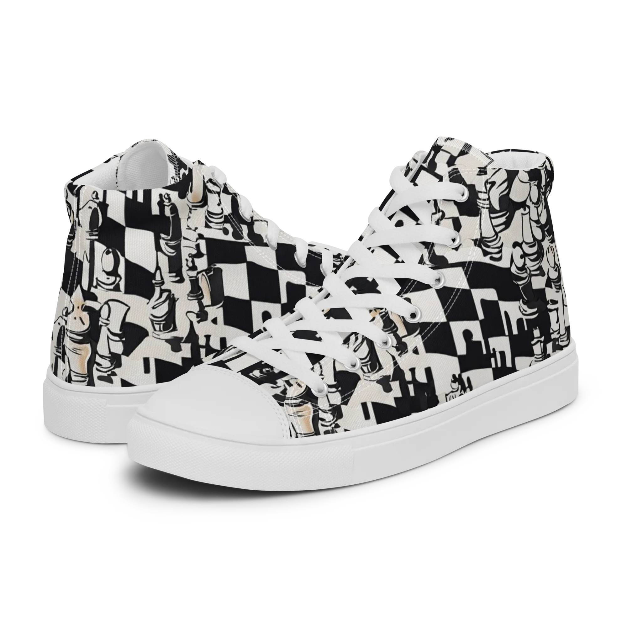 Checkmate Noir on Women's High Top Canvas Shoes — Left