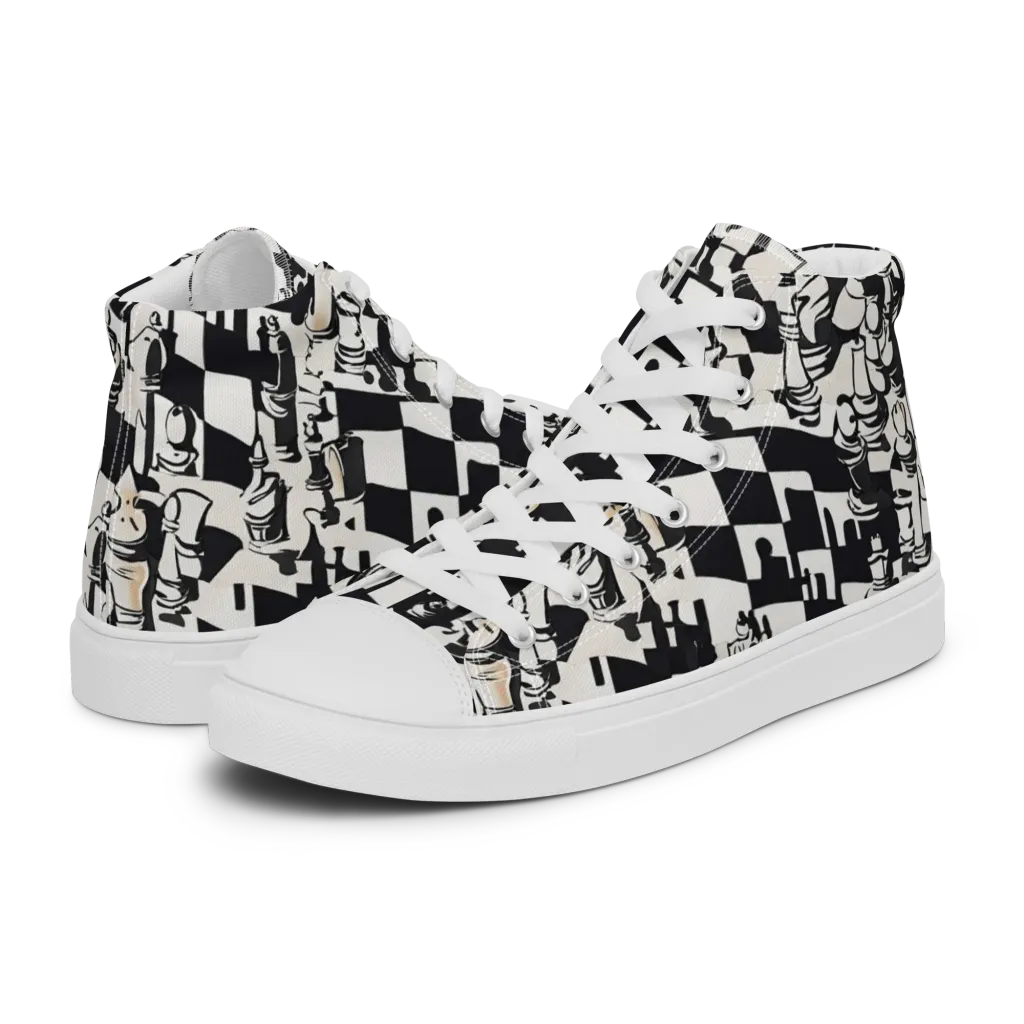 Checkmate Noir on Women's High Top Canvas Shoes — Left