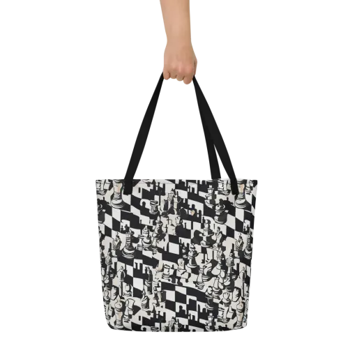 Checkmate Noir on a Large Tote Bag W/ Pocket