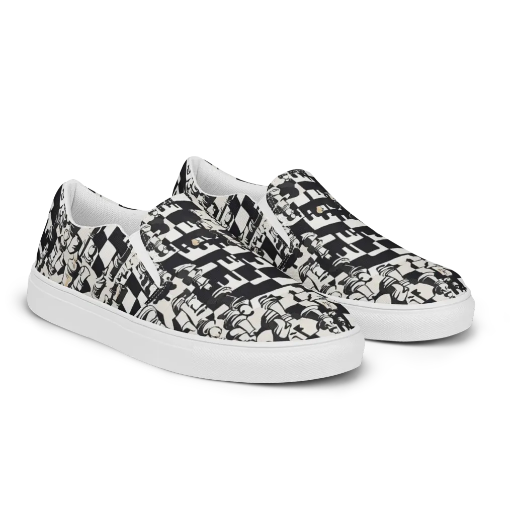 Checkmate Noir on Women's Slip-On Canvas Shoes — Right Front