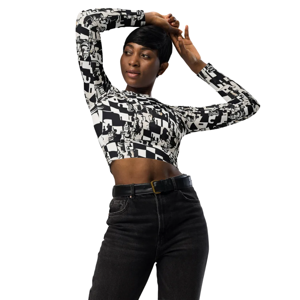 Checkmate Noir on Long Sleeve Crop Top — Front