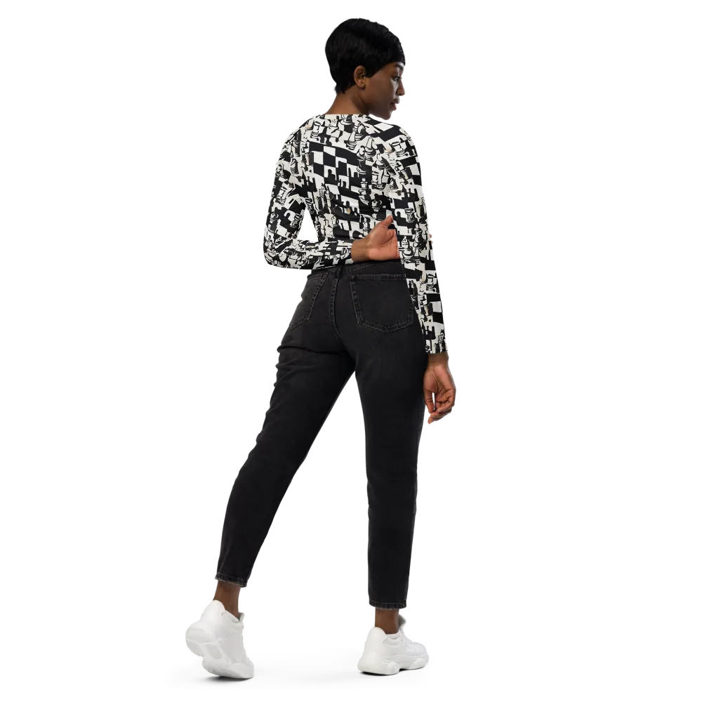 Checkmate Noir on Long Sleeve Crop Top — Right Back