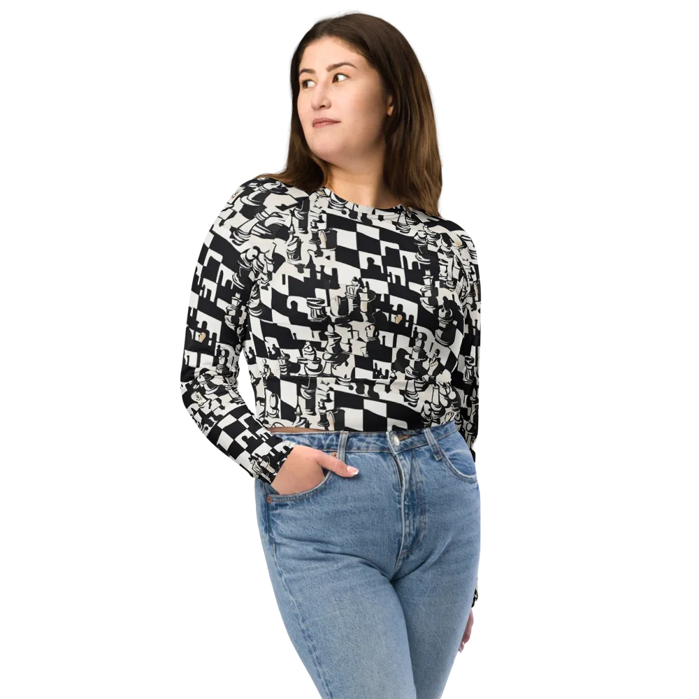 Checkmate Noir on Long Sleeve Crop Top — Front