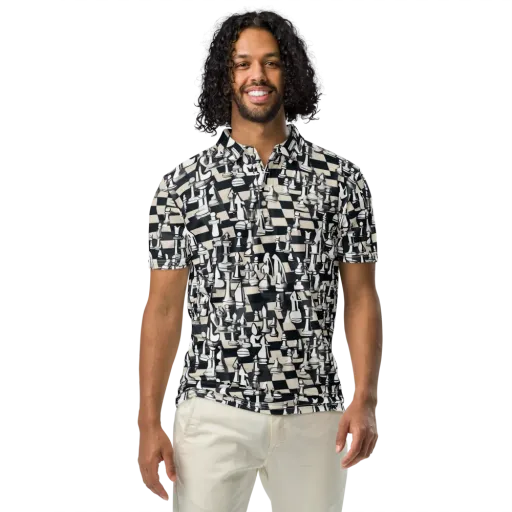 Midnight Checkmate on a Men's Slim Fit Polo Shirt