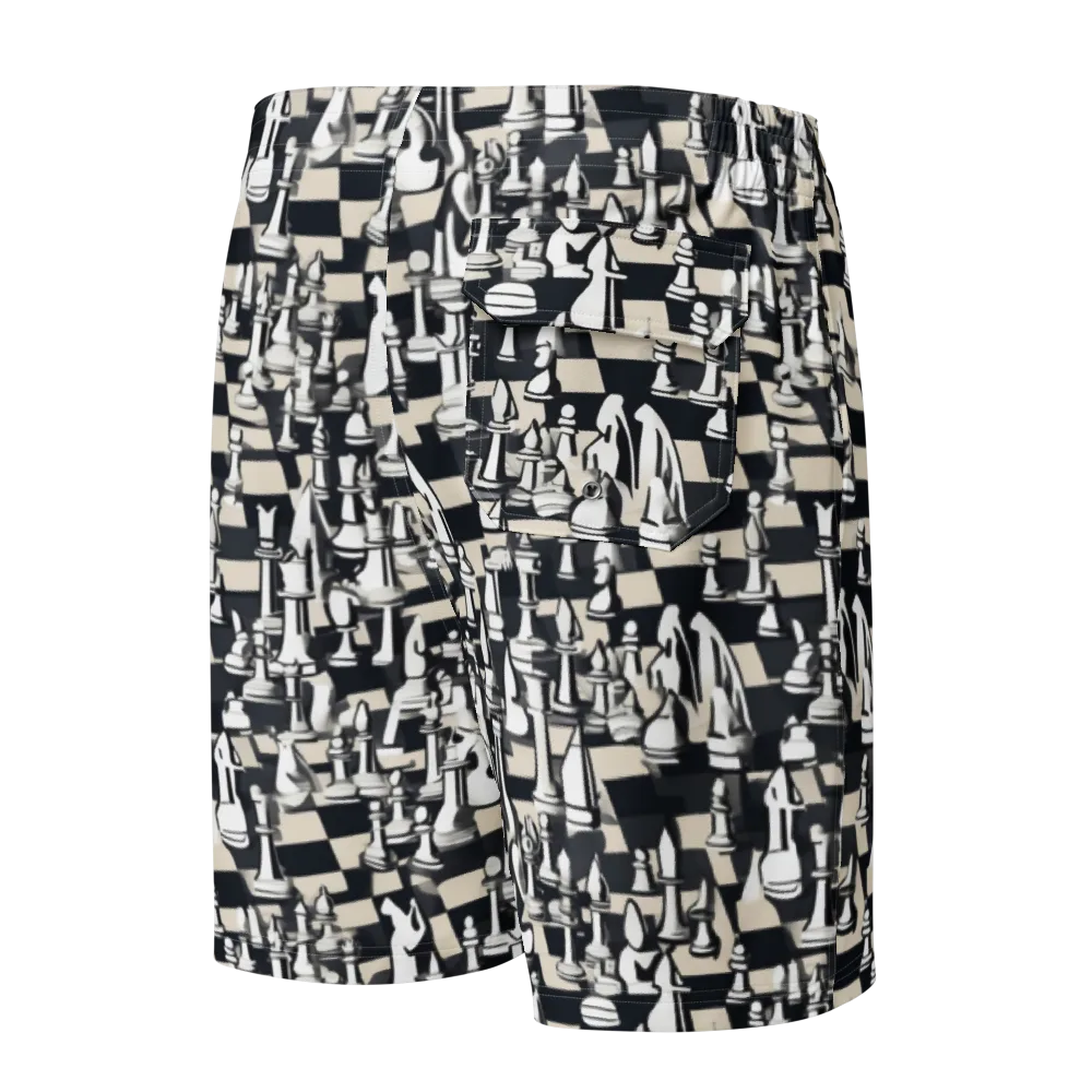 Midnight Checkmate on Men's Board Shorts — Back