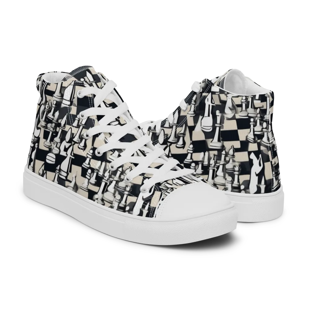 Midnight Checkmate on Men's High Top Canvas Shoes — Right