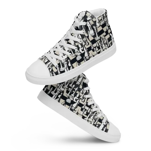 Midnight Checkmate on a Men's High Top Canvas Shoes