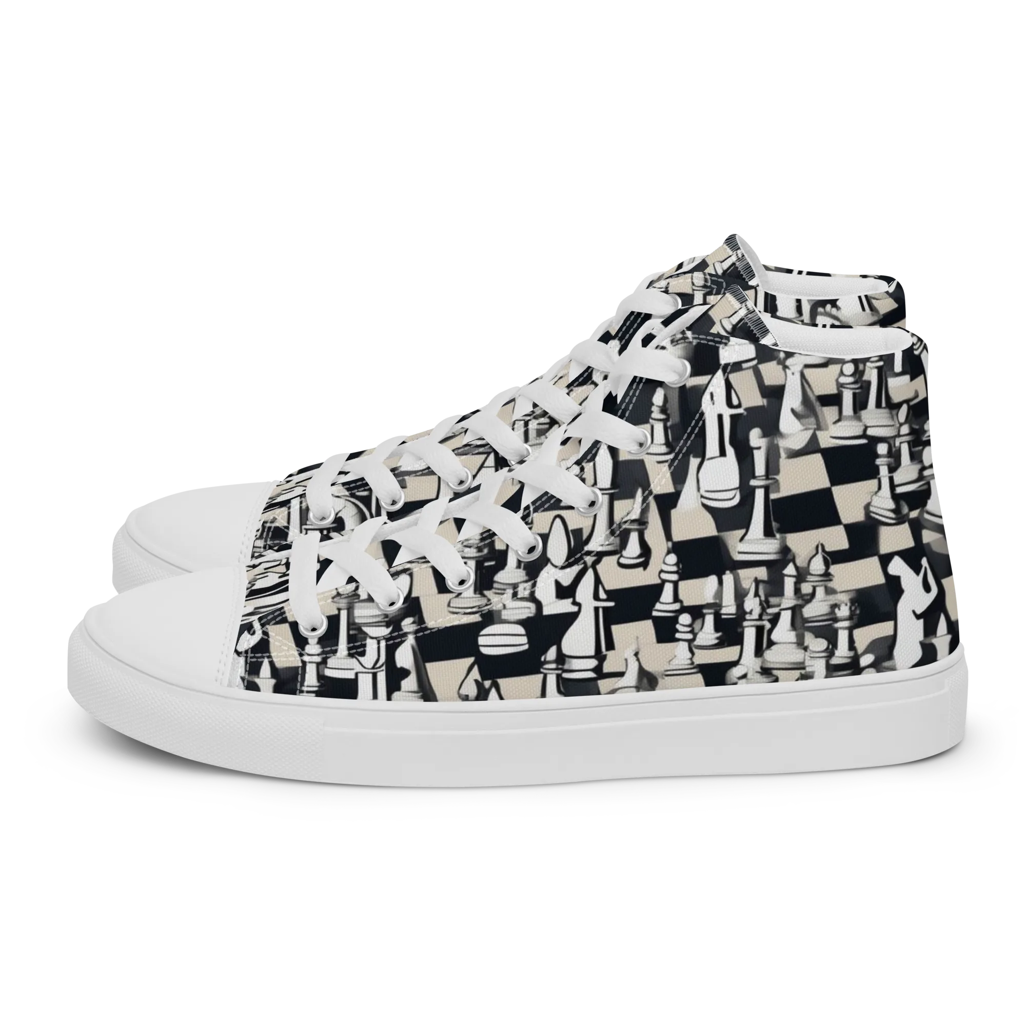 Midnight Checkmate on Women's High Top Canvas Shoes — Left
