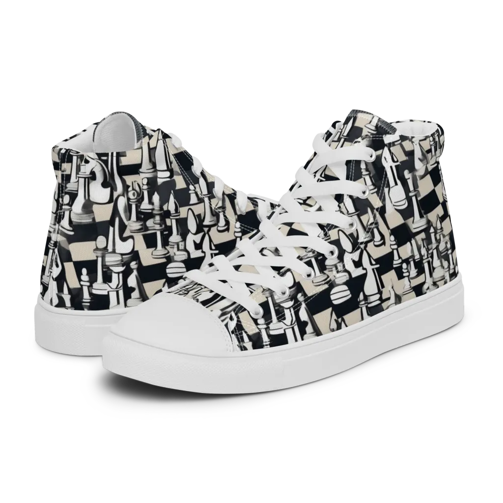 Midnight Checkmate on Women's High Top Canvas Shoes — Left