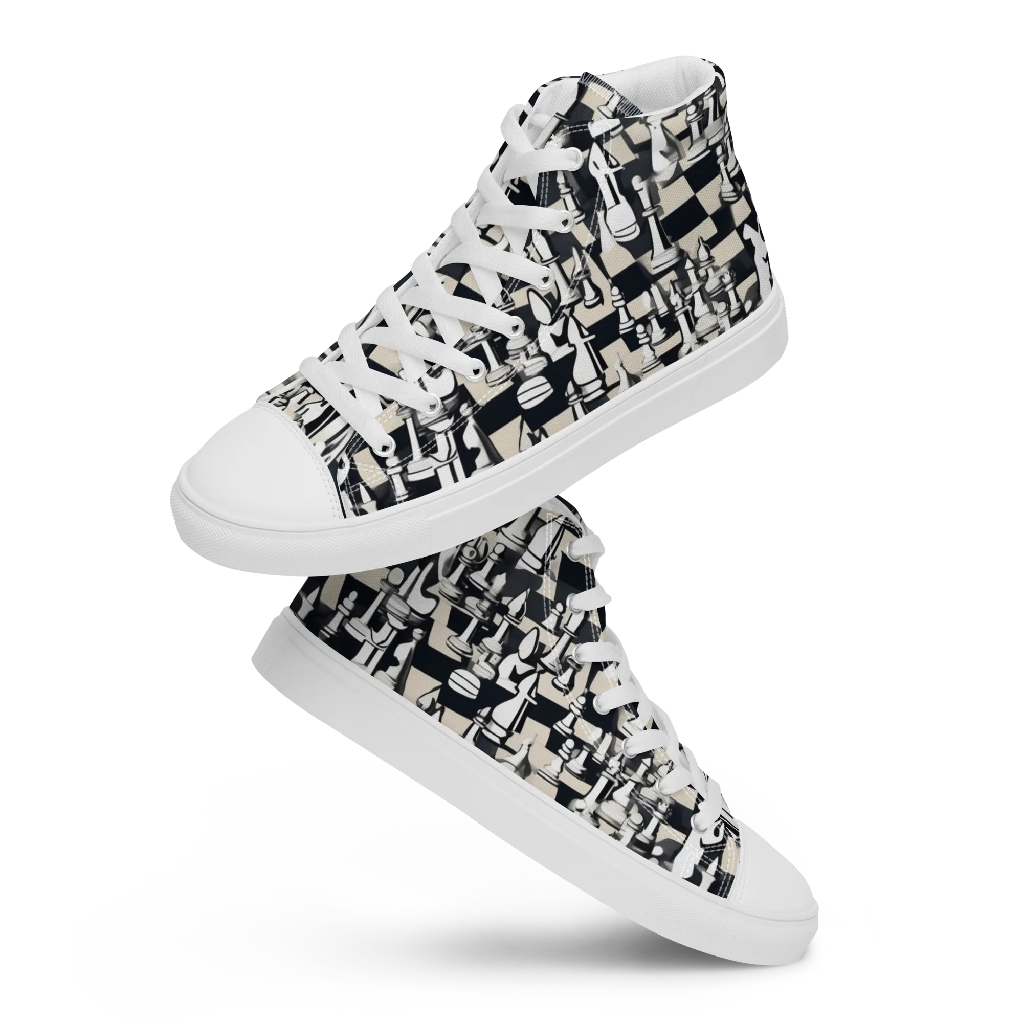 Midnight Checkmate on Women's High Top Canvas Shoes — Front