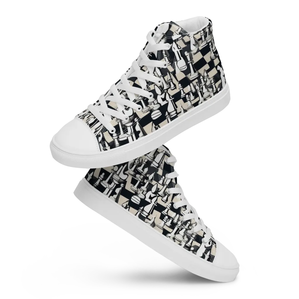 Midnight Checkmate on Women's High Top Canvas Shoes — Front