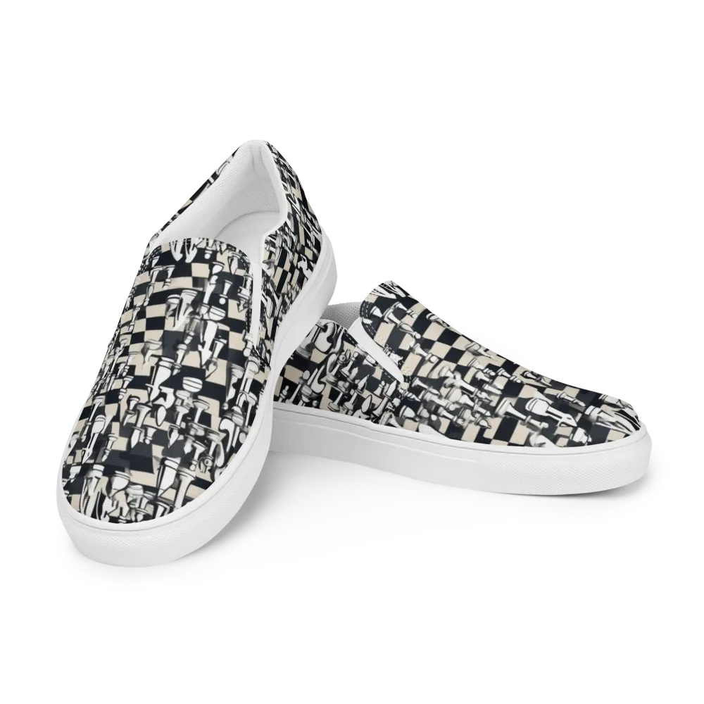 Midnight Checkmate on Men's Slip-On Canvas Shoes — Left Front