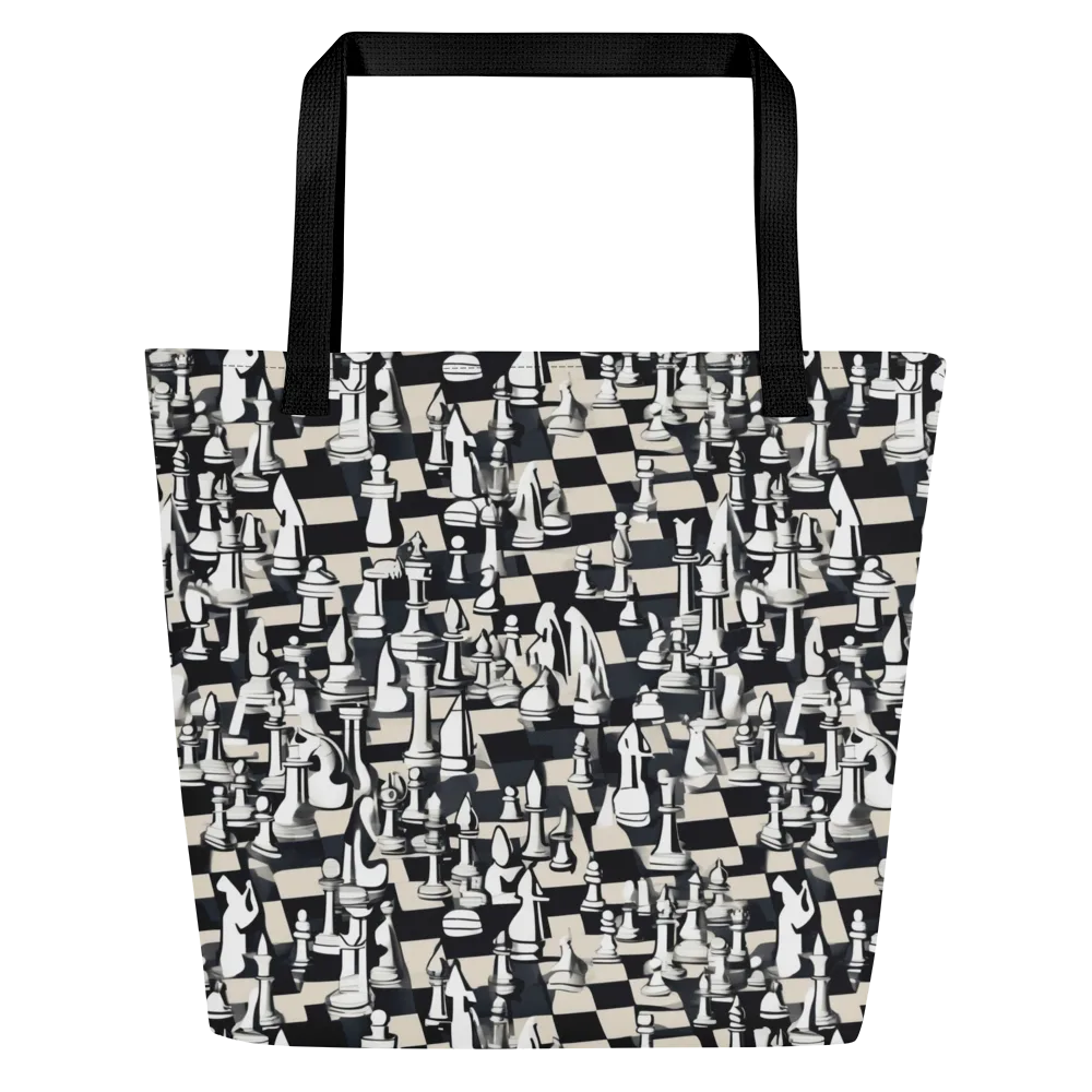 Midnight Checkmate on Large Tote Bag W/ Pocket — Front