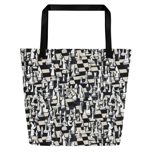 Midnight Checkmate on a Large Tote Bag W/ Pocket