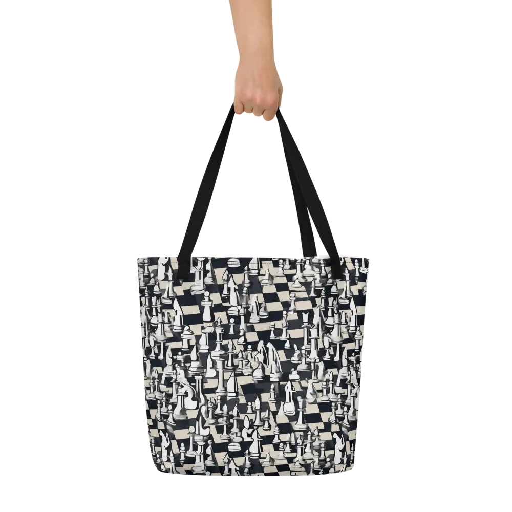 Midnight Checkmate on Large Tote Bag W/ Pocket — Front