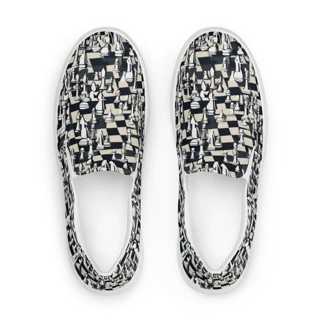 Midnight Checkmate on Women's Slip-On Canvas Shoes — Front