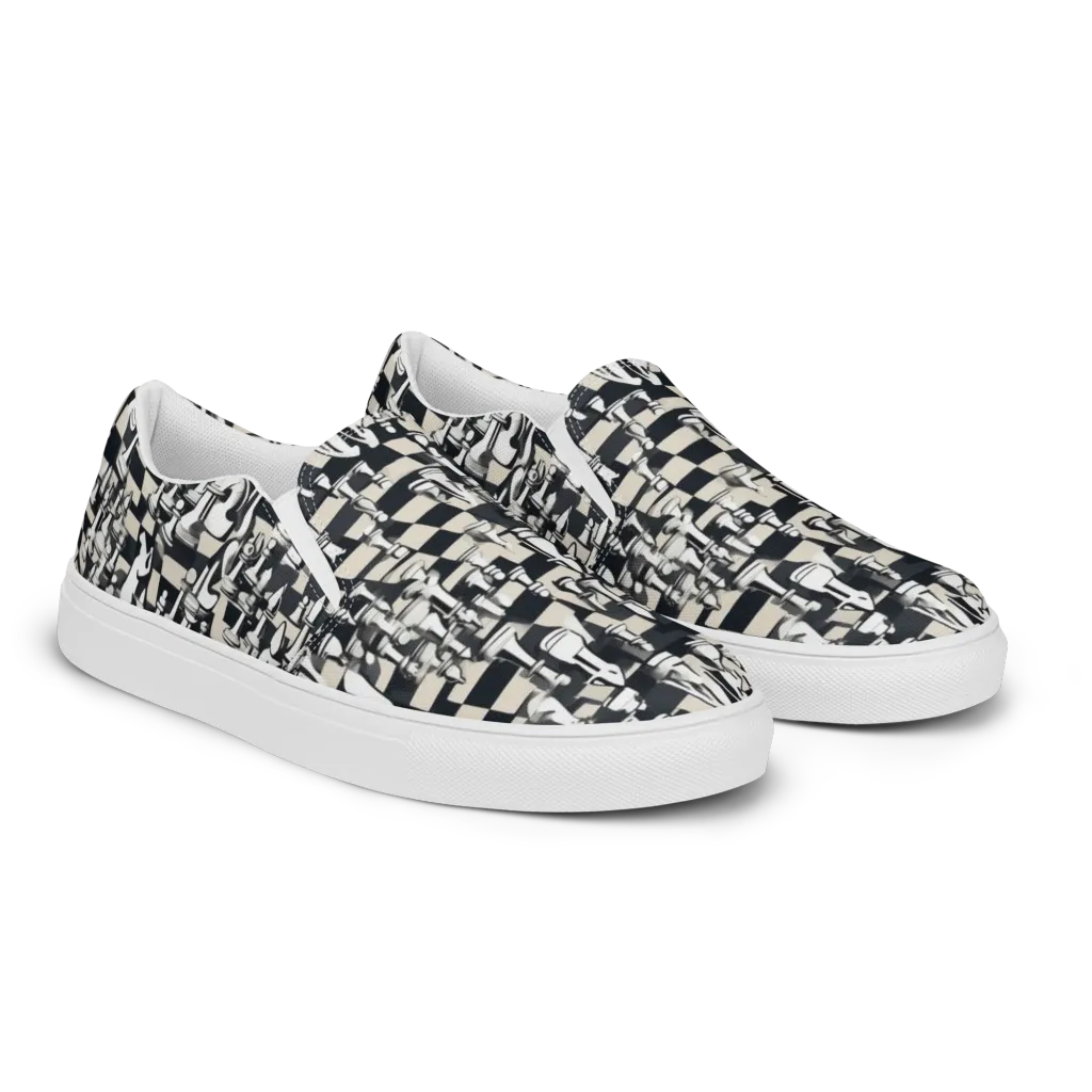 Midnight Checkmate on Women's Slip-On Canvas Shoes — Right Front