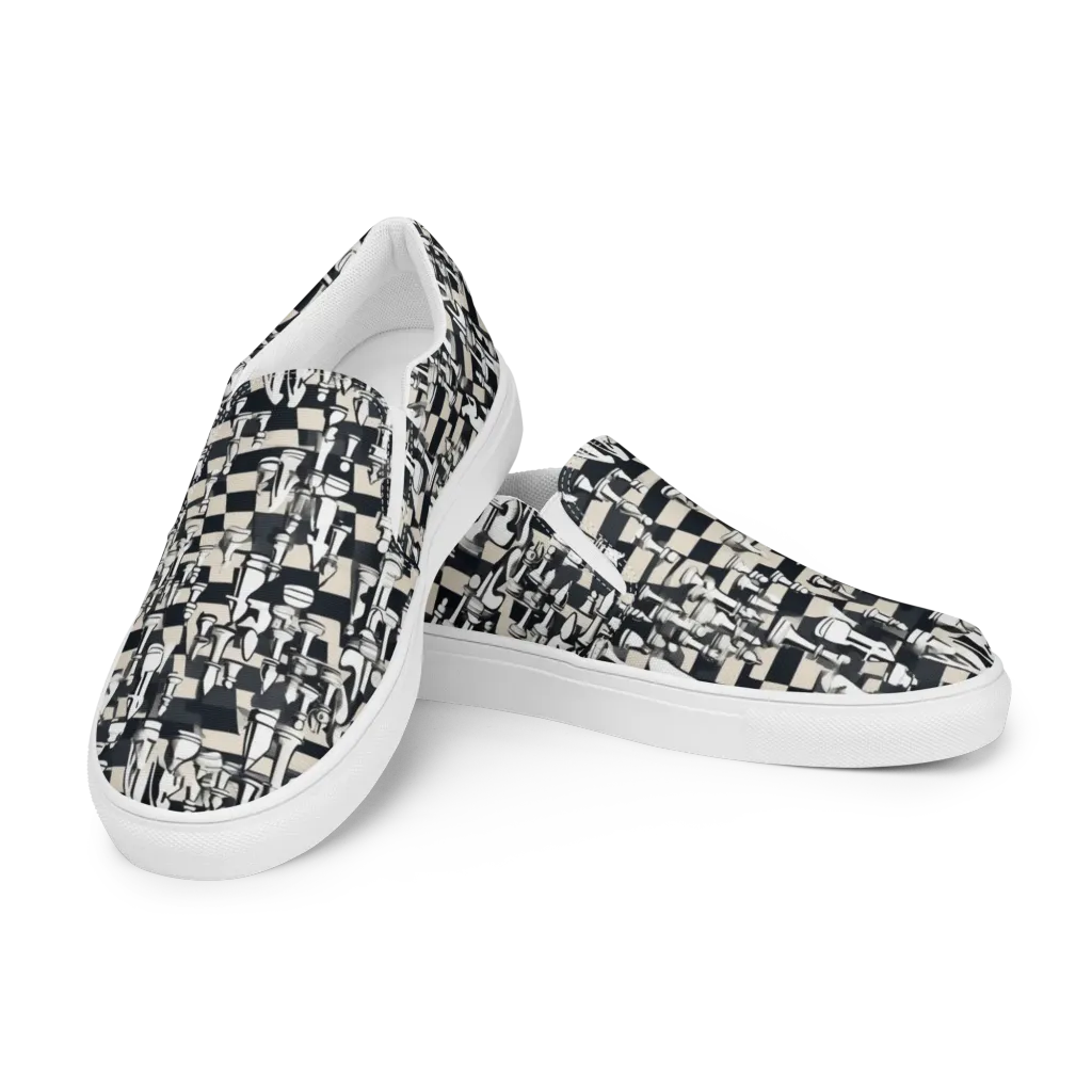 Midnight Checkmate on Women's Slip-On Canvas Shoes — Left Front