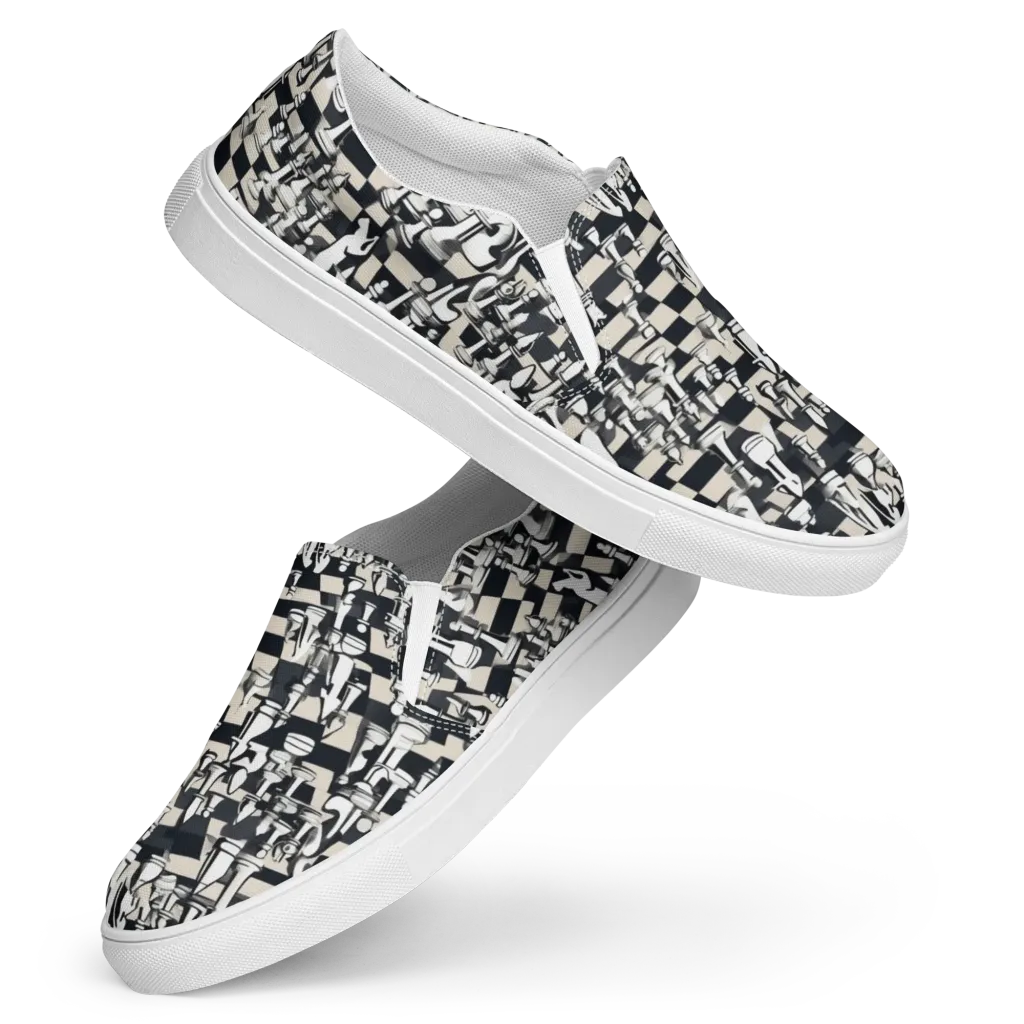 Midnight Checkmate on Women's Slip-On Canvas Shoes — Front