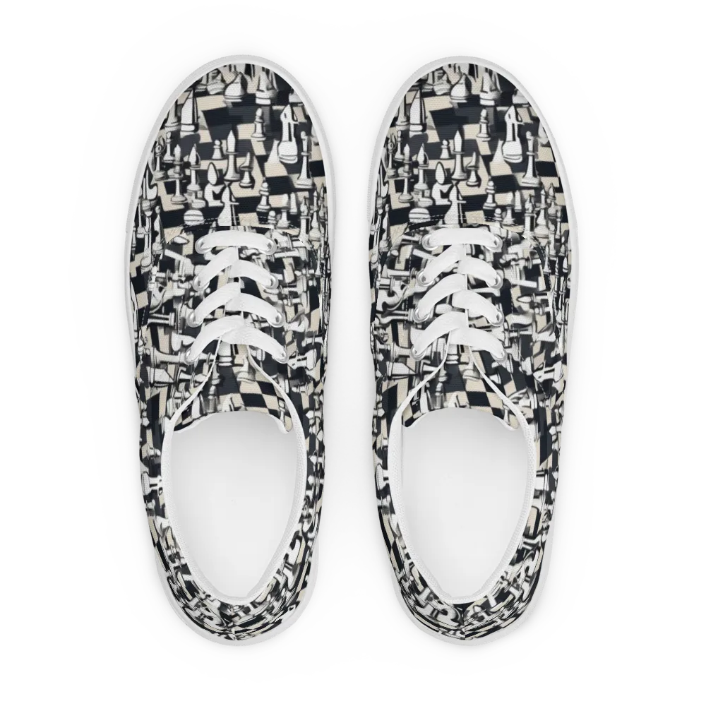 Midnight Checkmate on Men's Lace-Up Canvas Shoes — Front
