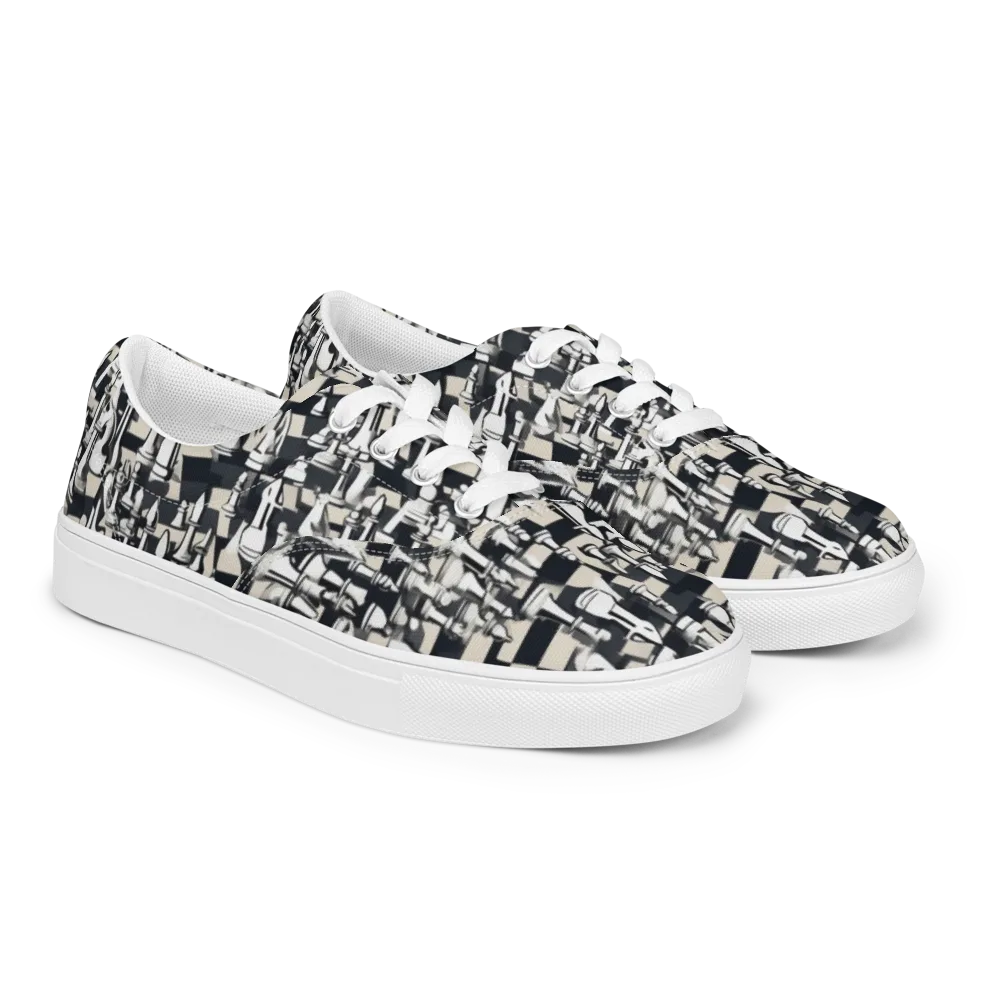 Midnight Checkmate on Men's Lace-Up Canvas Shoes — Right Front