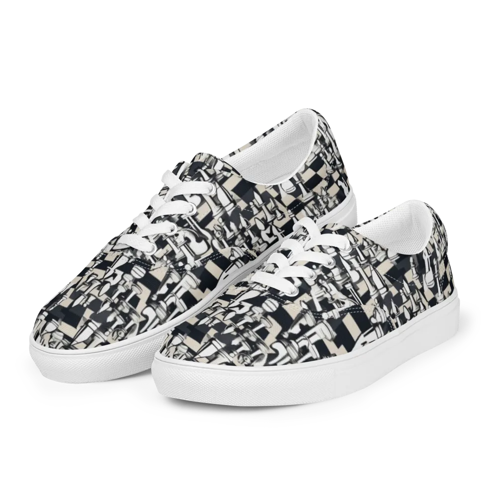 Midnight Checkmate on Men's Lace-Up Canvas Shoes — Left Front