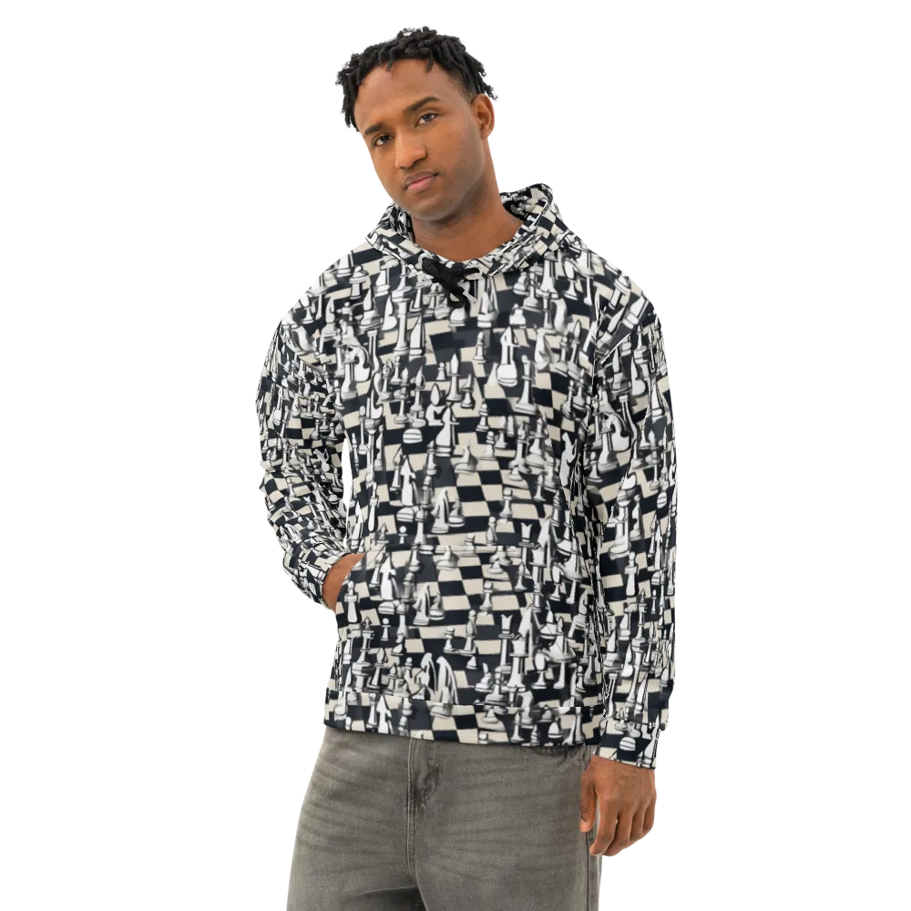 Midnight Checkmate on Cotton Hoodie — Left Front