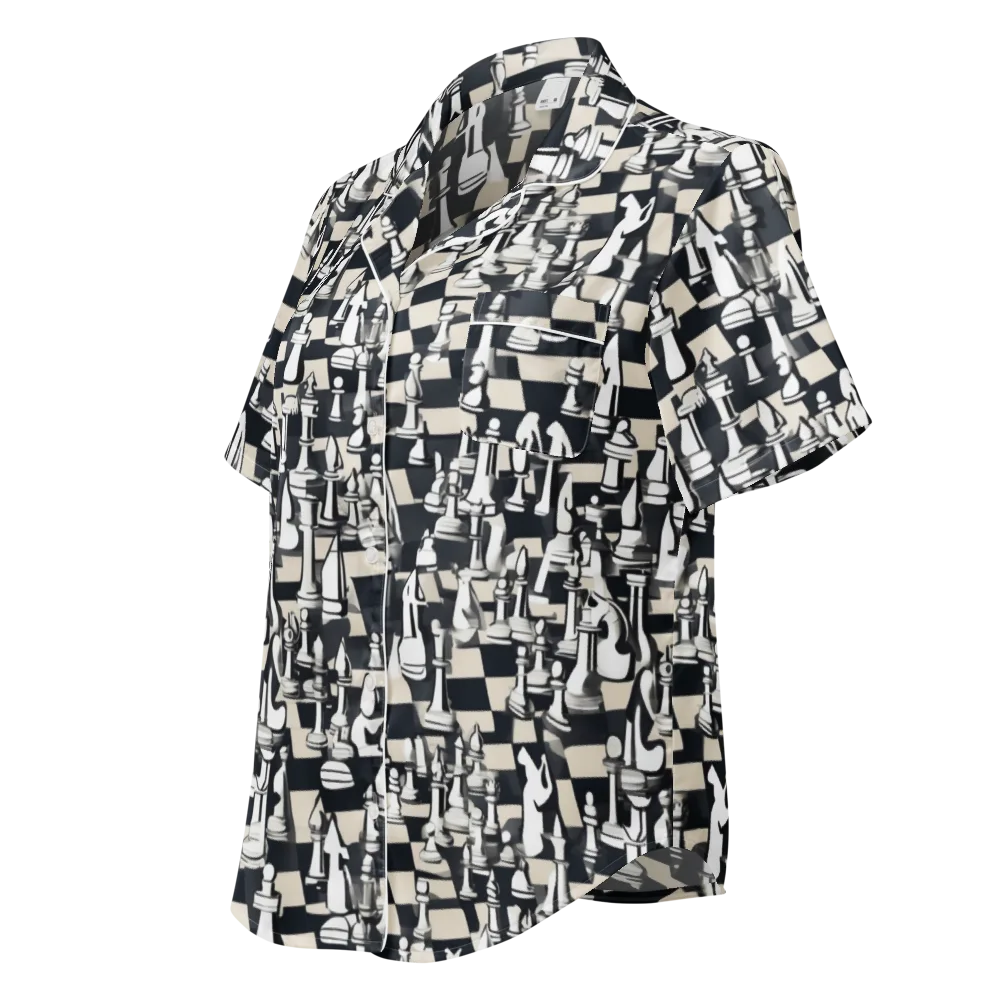 Midnight Checkmate on Women's Short Sleeve Pajama Top — Left Front