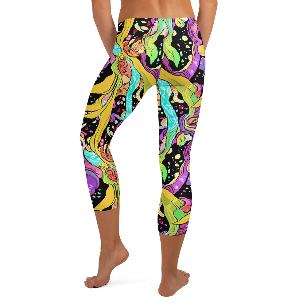 Neon Petal Riot on Capri Leggings — Back