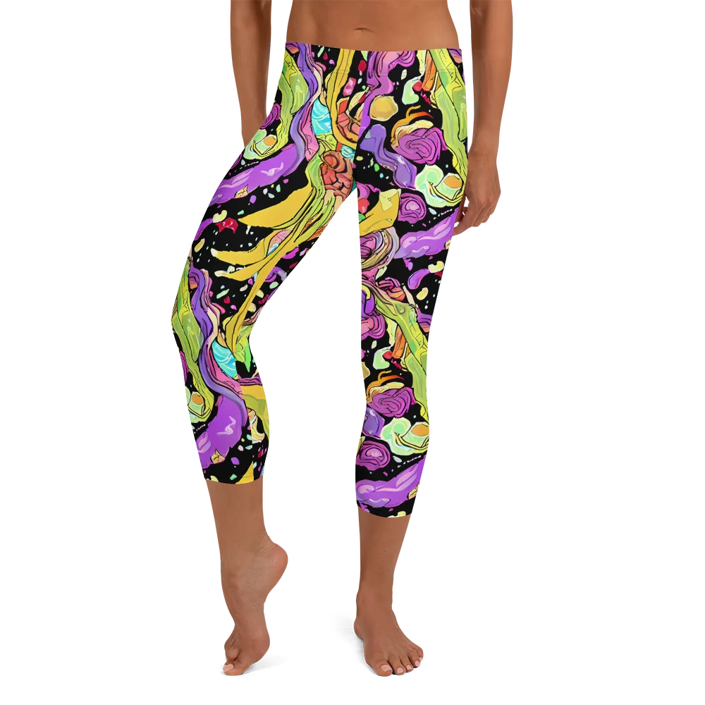 Neon Petal Riot on Capri Leggings — Front