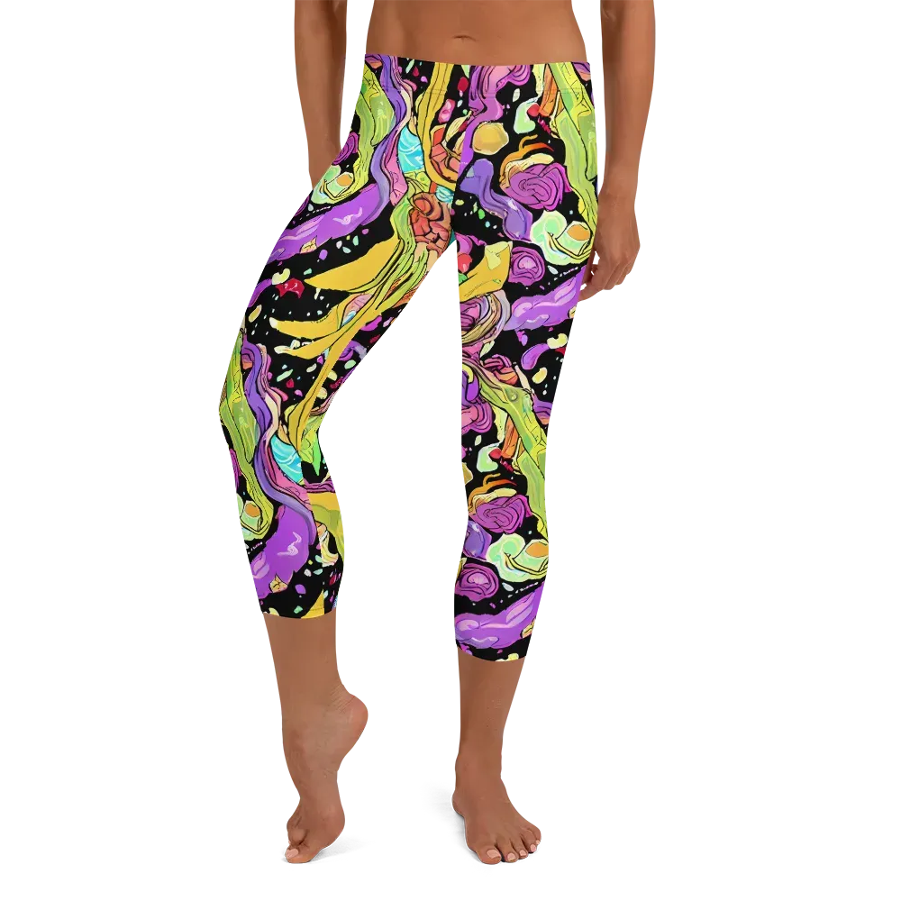 Neon Petal Riot on Capri Leggings — Front