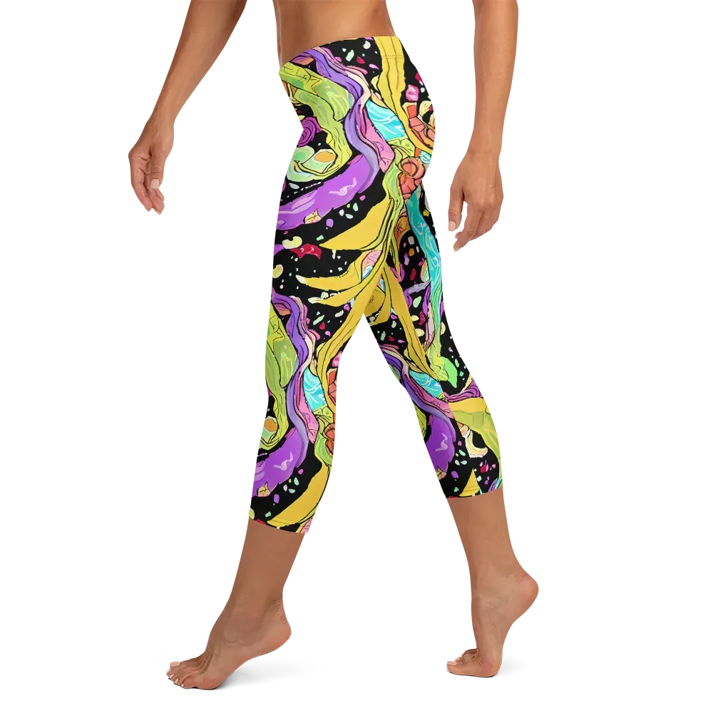 Neon Petal Riot on Capri Leggings — Left