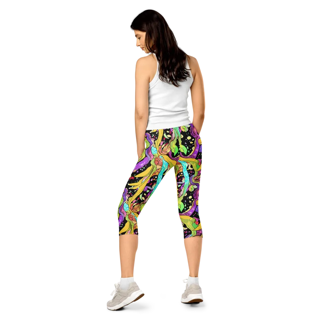 Neon Petal Riot on Capri Leggings — Back