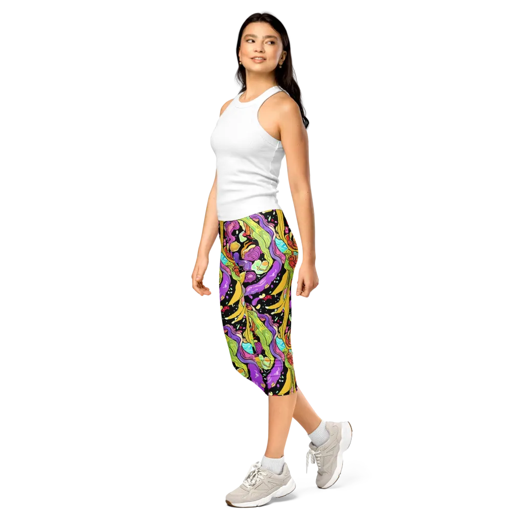 Neon Petal Riot on Capri Leggings — Left Front