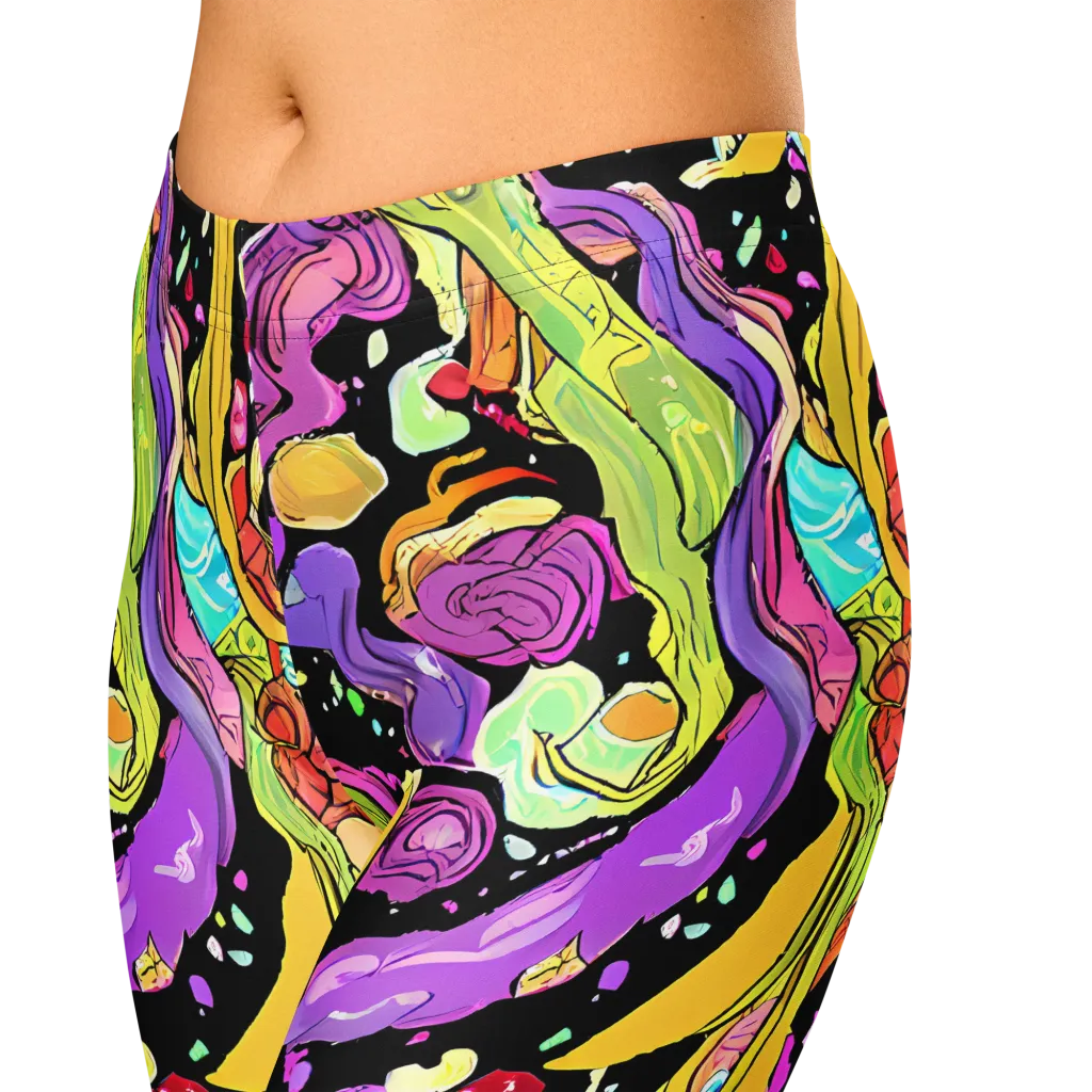 Neon Petal Riot on Capri Leggings — Zoomed-in