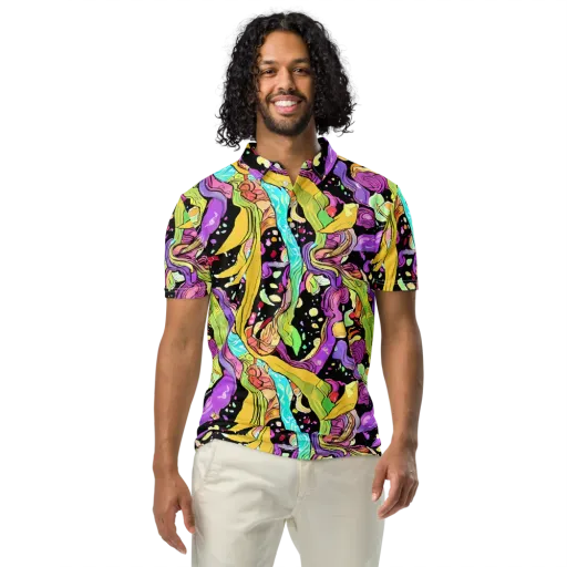 Neon Petal Riot on a Men's Slim Fit Polo Shirt