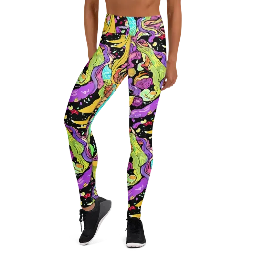 Neon Petal Riot on a Yoga Leggings