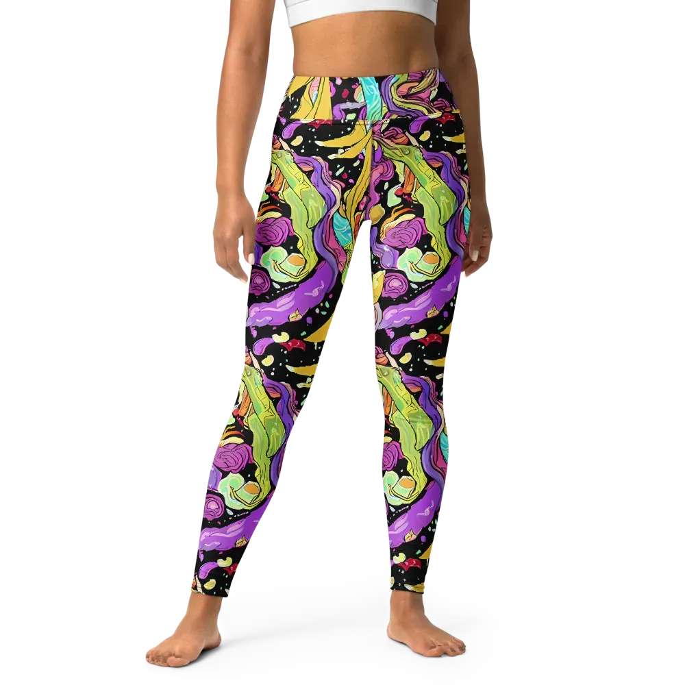 Neon Petal Riot on Yoga Leggings — Front