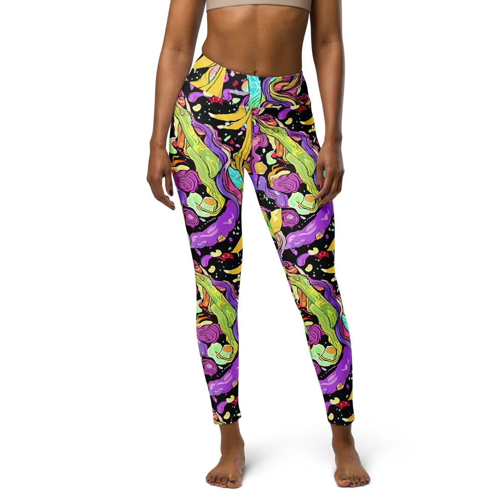 Neon Petal Riot on Yoga Leggings — Front